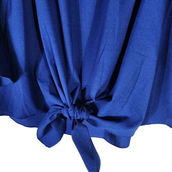 Eddoyee Summer Blue Off Shoulder Blouses Flare Sleeve Shirts Waist Tie Knot top - Picture 6 of 7